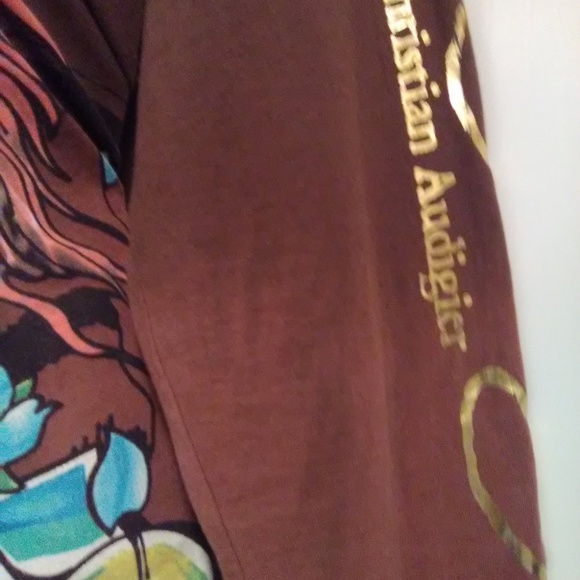 Ed Hardy Brown Long Sleeve Skull Graphics t-shirt Rare Find - Picture 8 of 16